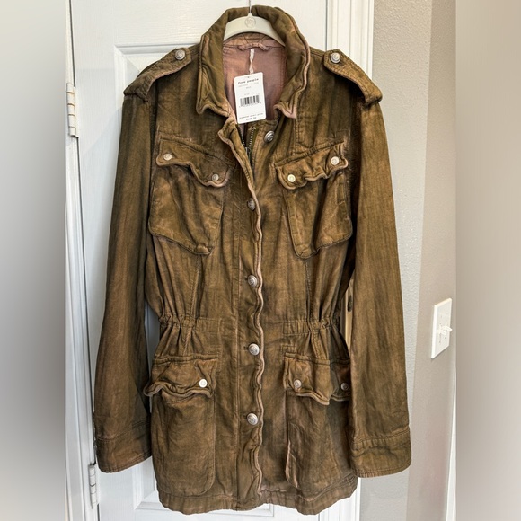 Free People Double cloth Military Jacket two toned Size L MSRP $148 - Picture 4 of 7